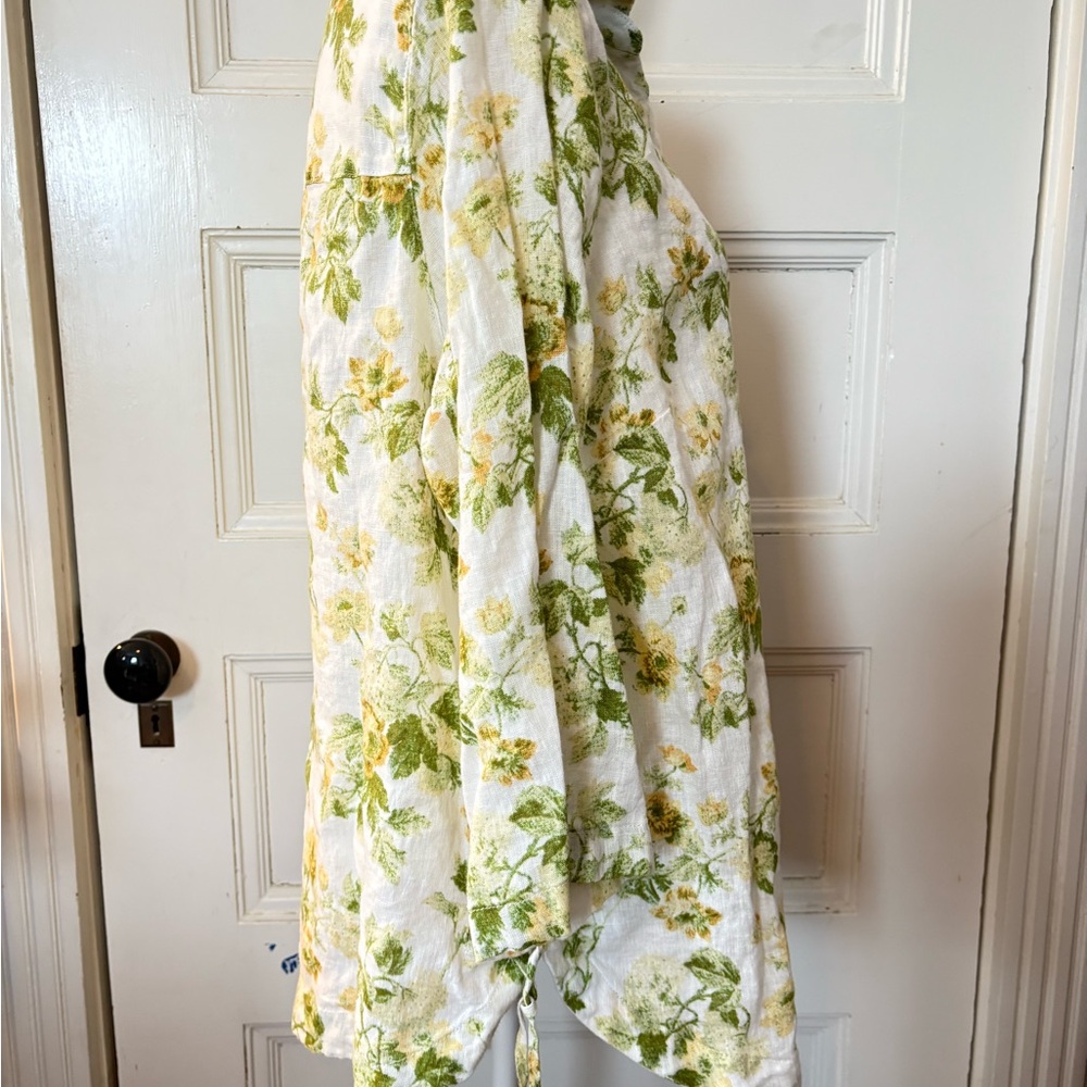 Laura Ashley White Linen Top with Green and Yellow Floral Print - Picture 3 of 5